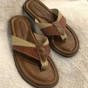 MEN's Tommy Bahama Anchors Ashore Leather Slip on Open Toe Flip Flops